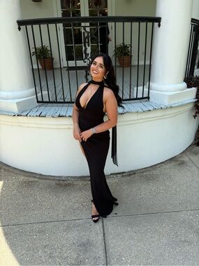 Black Halter Maxi Dress with Side Slit